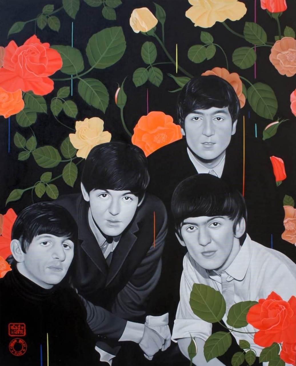 Oinam Dilip Figurative Painting - The Beatles, Acrylic on Canvas by Contemporary Artist "In Stock"