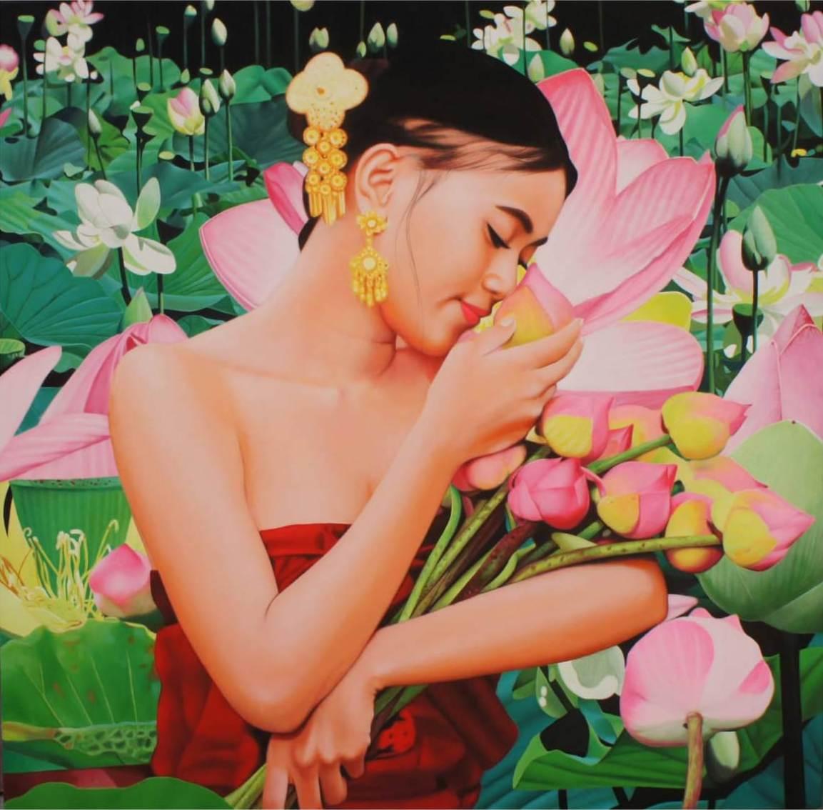Oinam Dilip Figurative Painting - Lake of Purity, Oil on Canvas by Contemporary Indian Artist "In Stock"