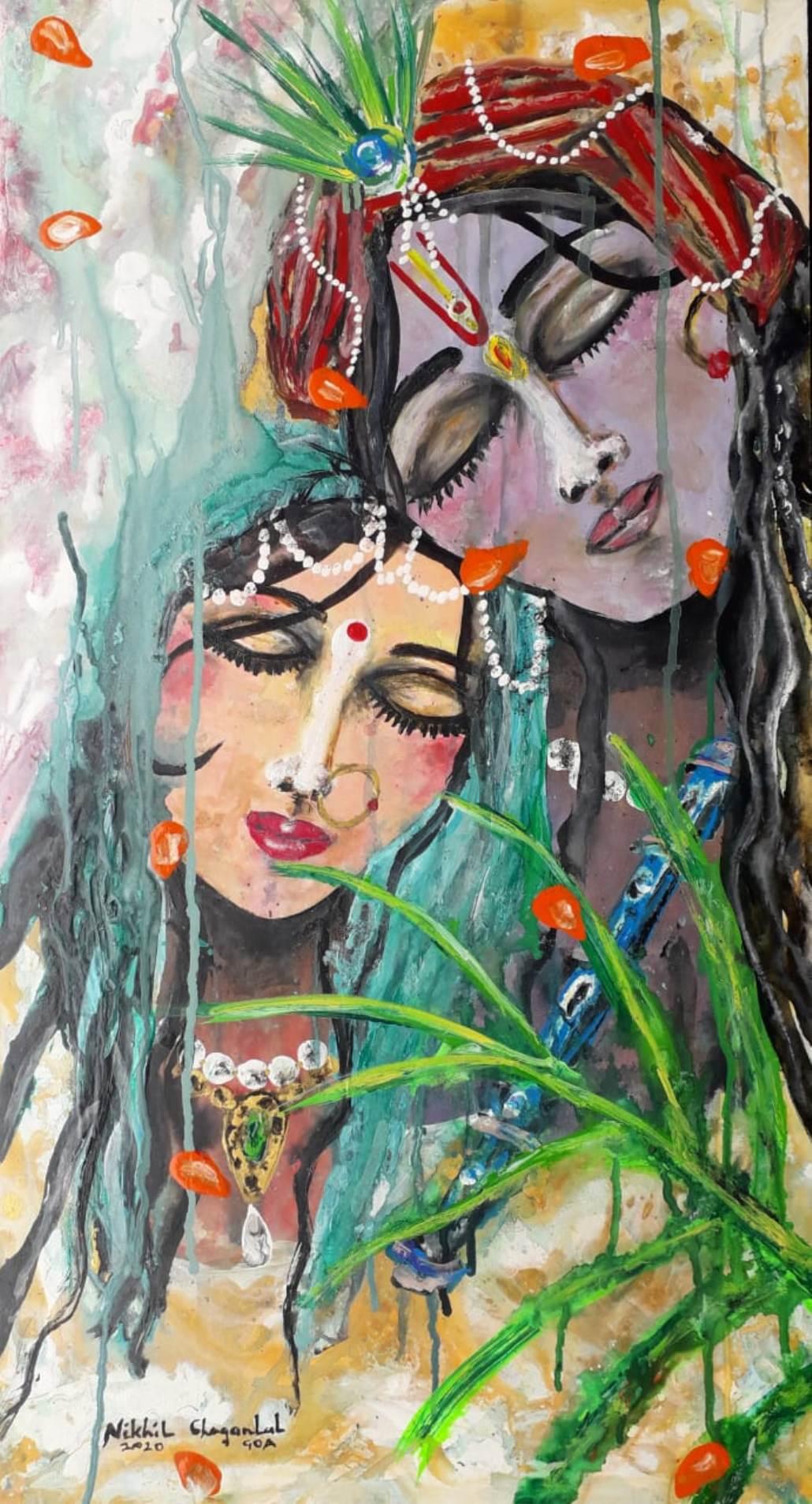 Radha Krishna, Acrylic on Canvas Board by Contemporary Indian Artist “In Stock”