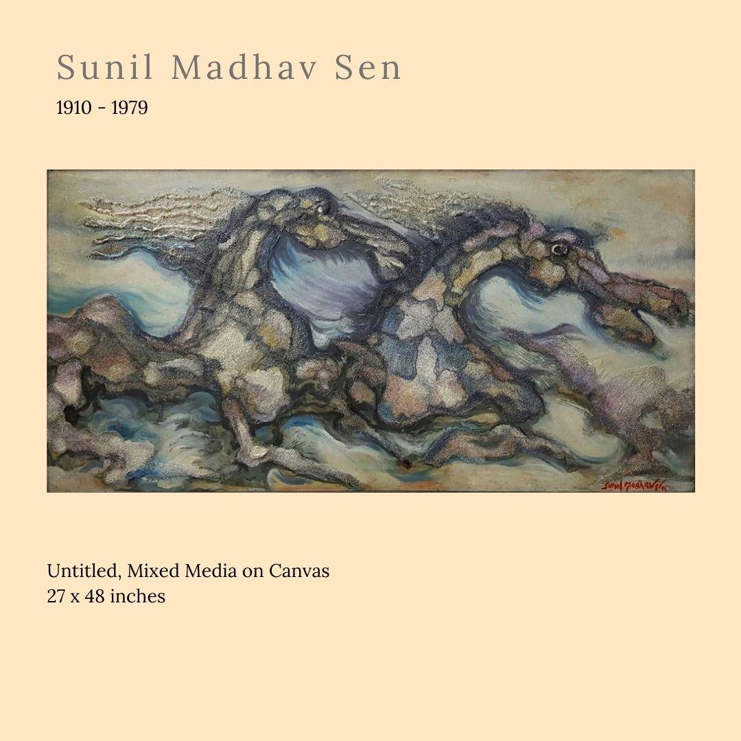 Ohne Titel, Mischtechnik auf Leinwand von modernem indischen Künstler „In Stock“ – Mixed Media Art von Sunil Madhav Sen