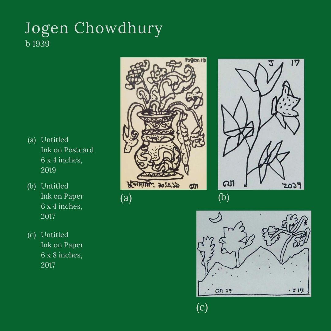 Jogen Chowdhury  Still-Life - Set of 3 Drawings, Ink on Postcard & Paper by Modern Indian Artist "In Stock"