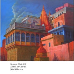 Banaras Ghat-XIII, Acrylic on Canvas by Contemporary Indian Artist "In Stock"