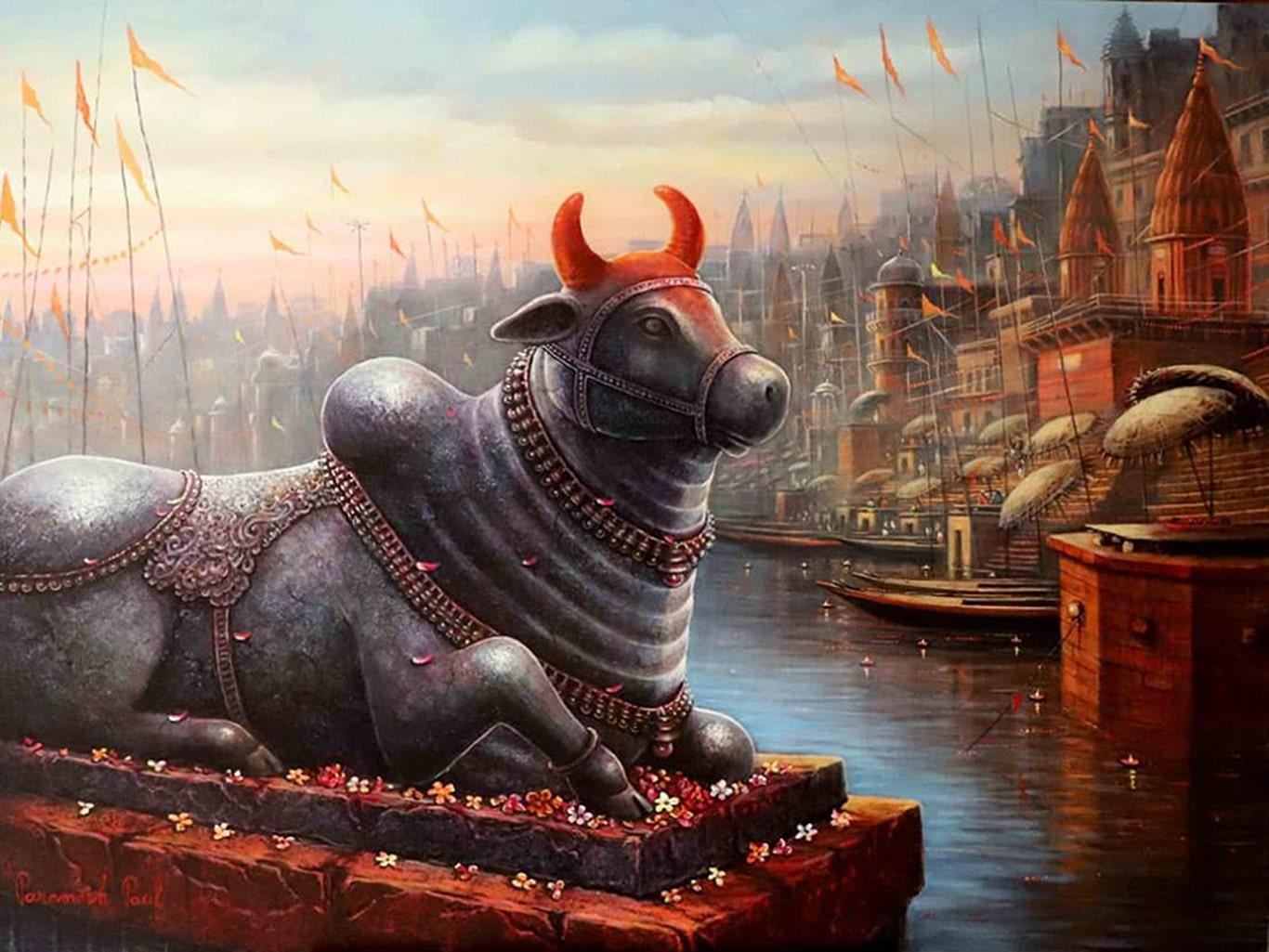 Paramesh Paul - Nandi, Acrylic on Canvas by Contemporary Indian Artist 