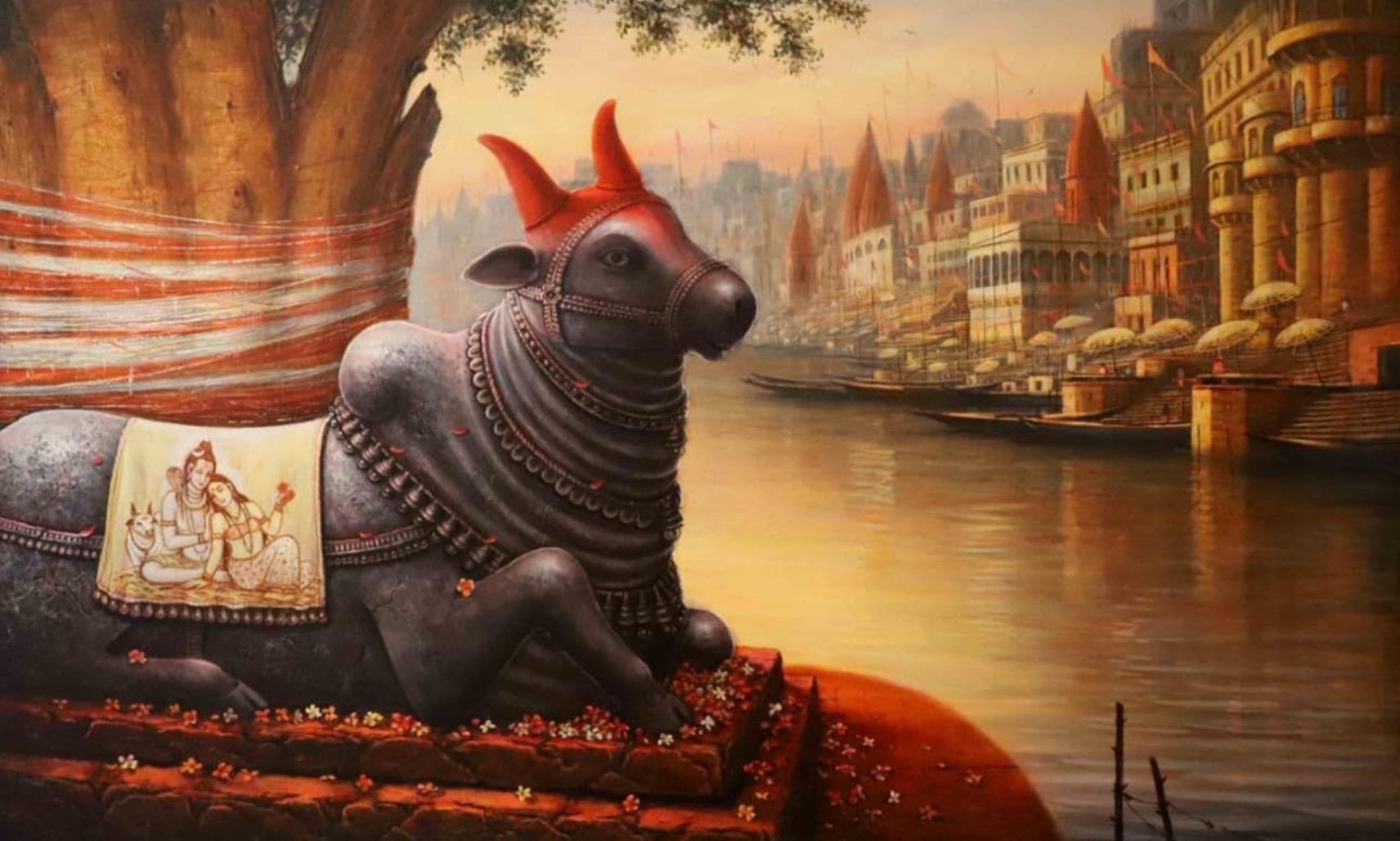 Paramesh Paul Interior Painting - Nandi, Acrylic on Canvas by Contemporary Indian Artist "In Stock"