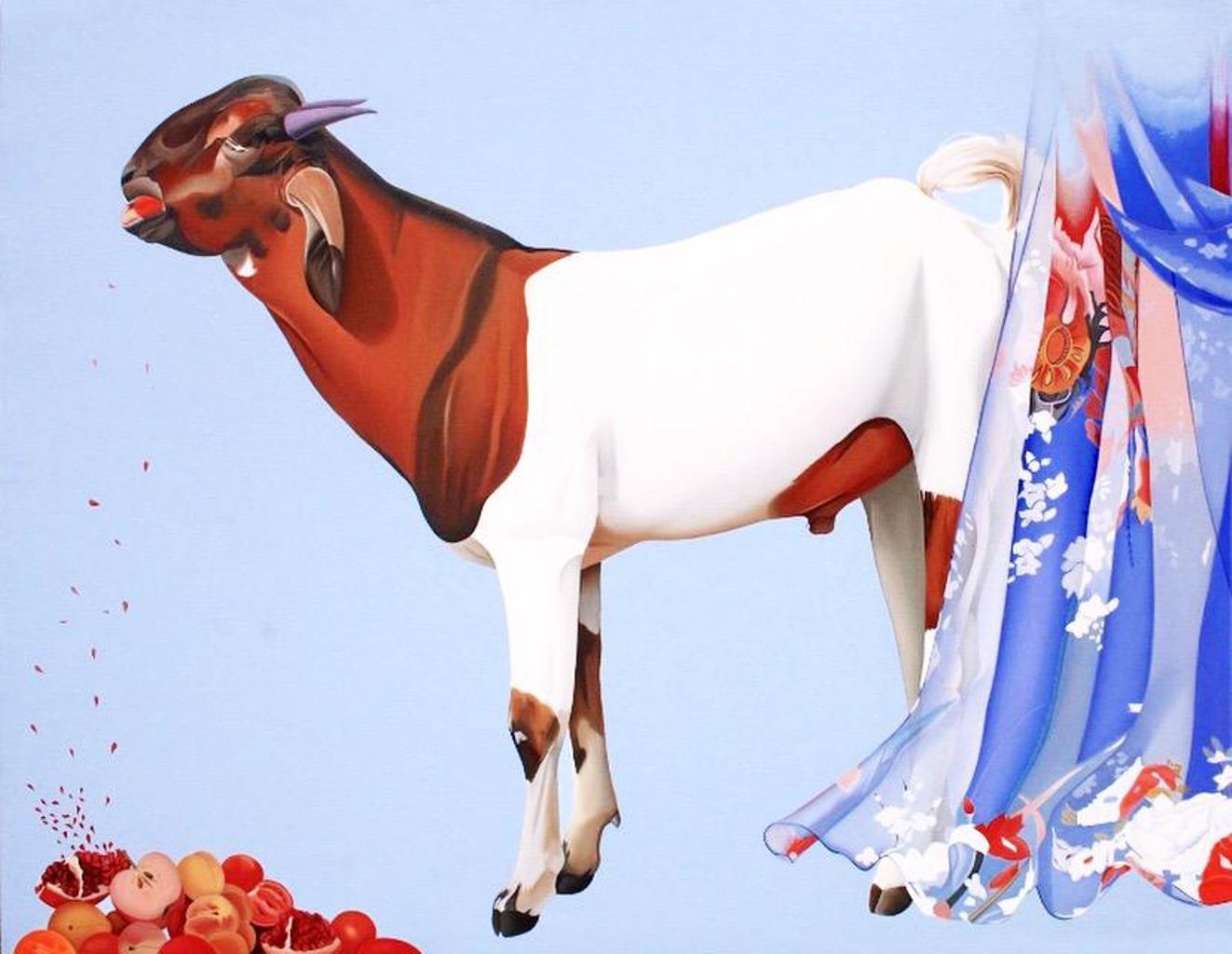 Figurative Painting Feroz Khan - Sans titre, acrylique sur toile, bleu, blanc, de l'artiste contemporain « En stock »