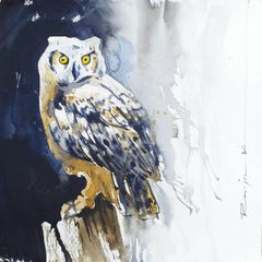 Owl, Watercolour on Paper by Contemporary Artist “In Stock”