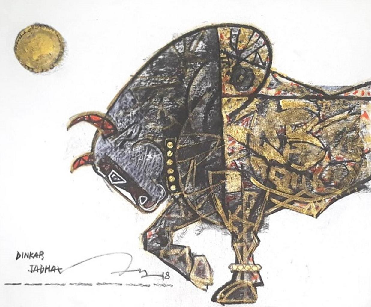 Dinkar Jadhav Animal Painting - Celebration-2, Mixed Media on Paper by Contemporary Indian Artist “In Stock”