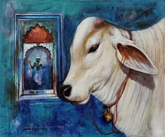 Emotional Attachment, Cow, Acrylic on canvas by Contemporary Artist "In Stock"