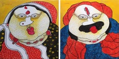 Bawa Biwi, Acrylic on Canvas (Set of 2) by Contemporary Artist "In Stock"