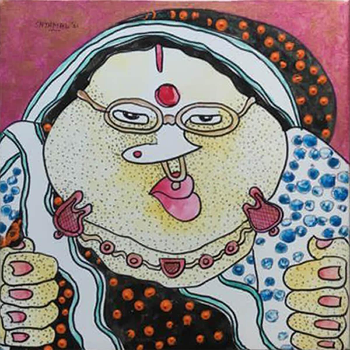 Bawa Biwi, Acrílico sobre lienzo (Conjunto de 2) por Artista Contemporáneo 
