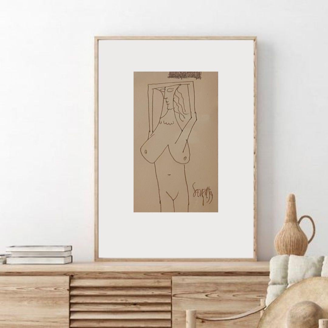 Nude, Zeichnung auf Papier des modernen indischen Künstlers F. N Souza, „Auf Lager“ – Art von F.N. Souza