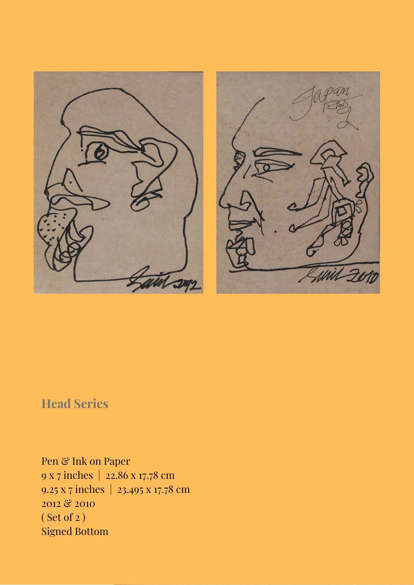 Head Series, Pen & Ink on Paper (Set of 2) by Modern Indian Artist "In Stock"