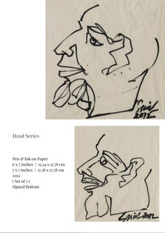 Head Series, Pen & Ink on Paper (Set of 2) by Modern Indian Artist "In Stock"