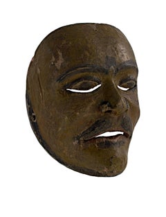 "Indonesian Mask of a Western Character, " Wood painted Mustard, Lime, & Green