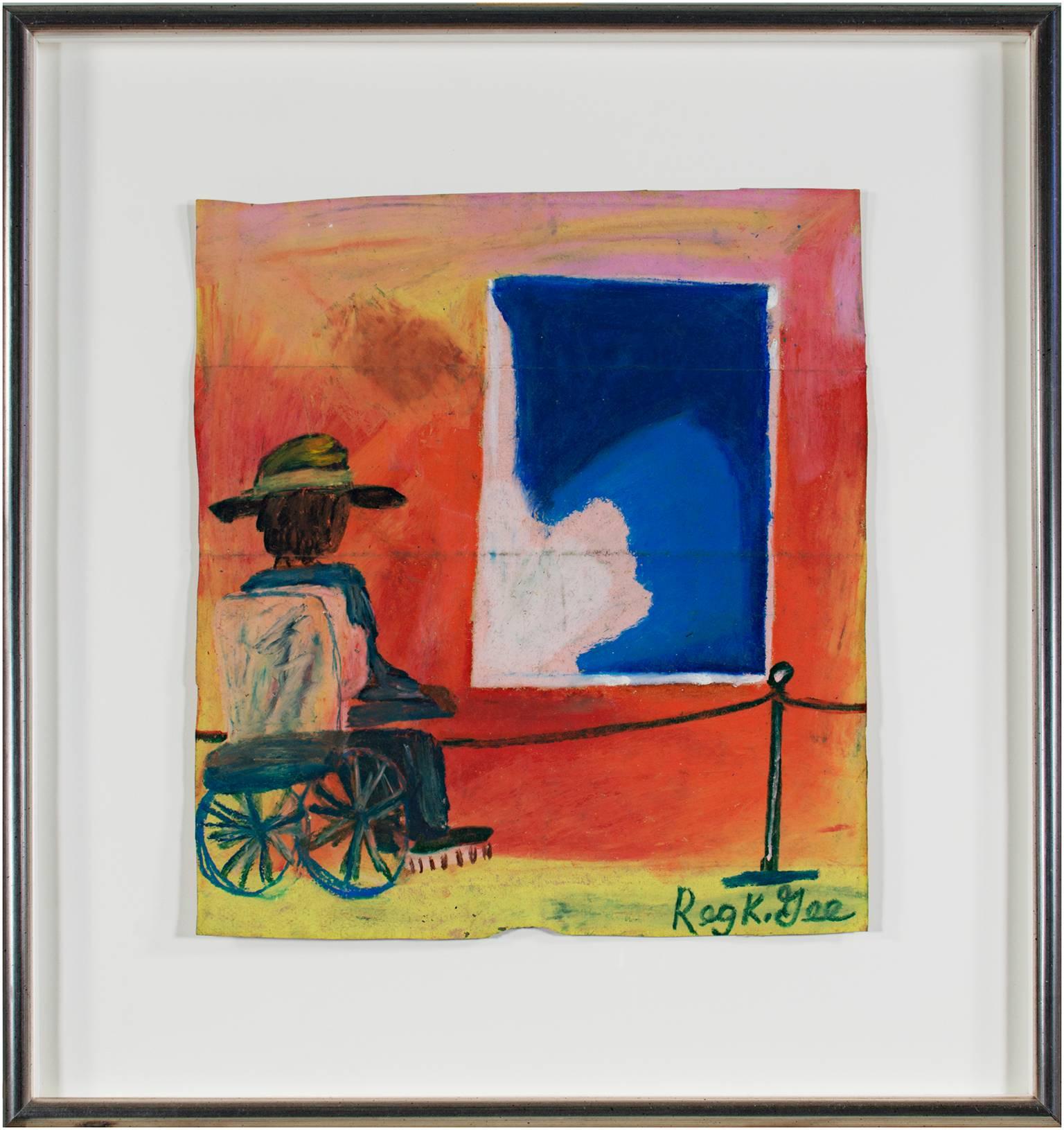 Reginald K. Gee Figurative Art - "Art Critic with 2.3 Billion Dollar Painting, " Oil Pastel signed by Reg K. Gee
