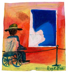 "Art Critic with 2.3 Billion Dollar Painting, " Oil Pastel signed by Reg K. Gee