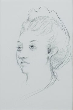 Antique "Portrait of Woman with Hat, " pencil drawing by Hannah de Rothschild