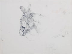 "Donkey with Blinders, " Pencil Drawing initialed by Hannah de Rothschild