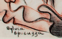 ""Art Deco Abstrakt", Conte-Kreide in Schwarz & Sepia, signiert von Sylvia Spicuzza