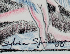 "Two Art Deco Nude Dancers #763" Crayon & Color Pencil signed by Sylvia Spicuzza