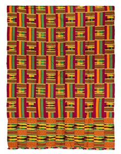 Vintage "Kente Cloth Ashanti Tribe, Ghana, " Silk and Cotton Weaving created circa 1970