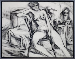 "Nude, " Black & White Charcoal Figure Drawing Portrait signed by Estherly Allen