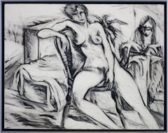 "Nude, " Black & White Charcoal Figure Drawing Portrait signed by Estherly Allen