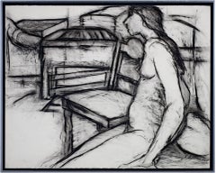 "Desnudo, junto a una silla", dibujo original al carboncillo firmado por Estherly Allen