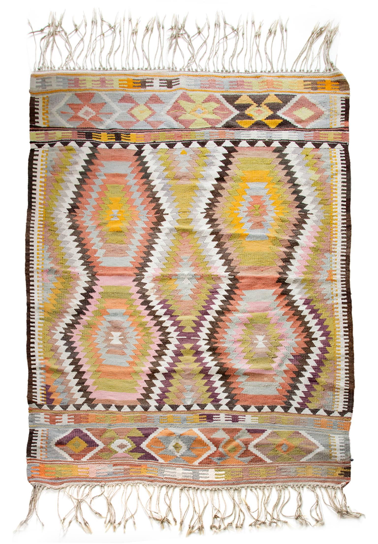 Kilim Rug Hand-woven design, under $4500 - Art by Unknown