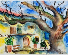 « Maison en Allemagne », aquarelle multicolore originale signée Olga Ulmann