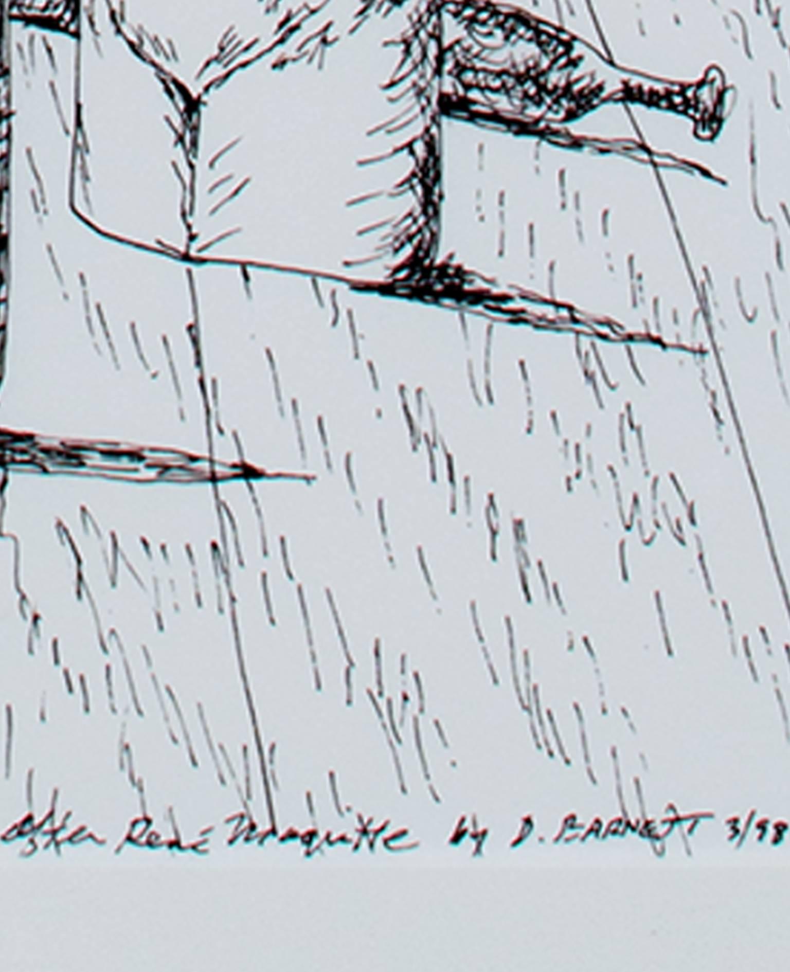 „After Rene Magritte with Lips“, Aquarell und Tinte, signiert von David Barnett im Angebot 2