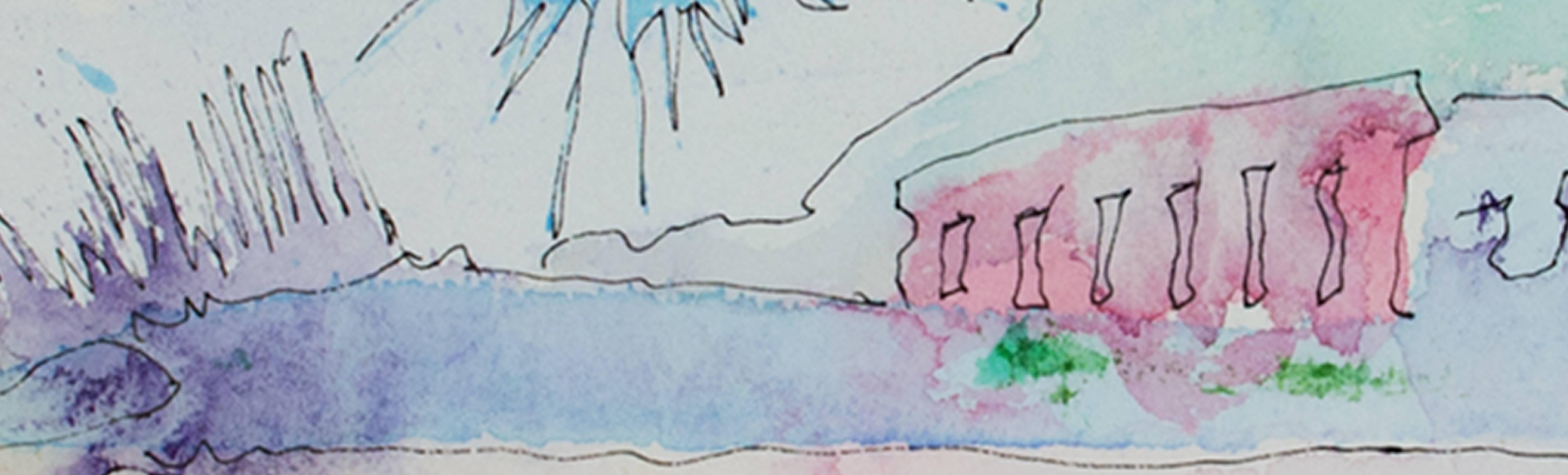 „Southwest Ruins“, Original Aquarell- und Tuschezeichnung signiert von David Barnett im Angebot 3
