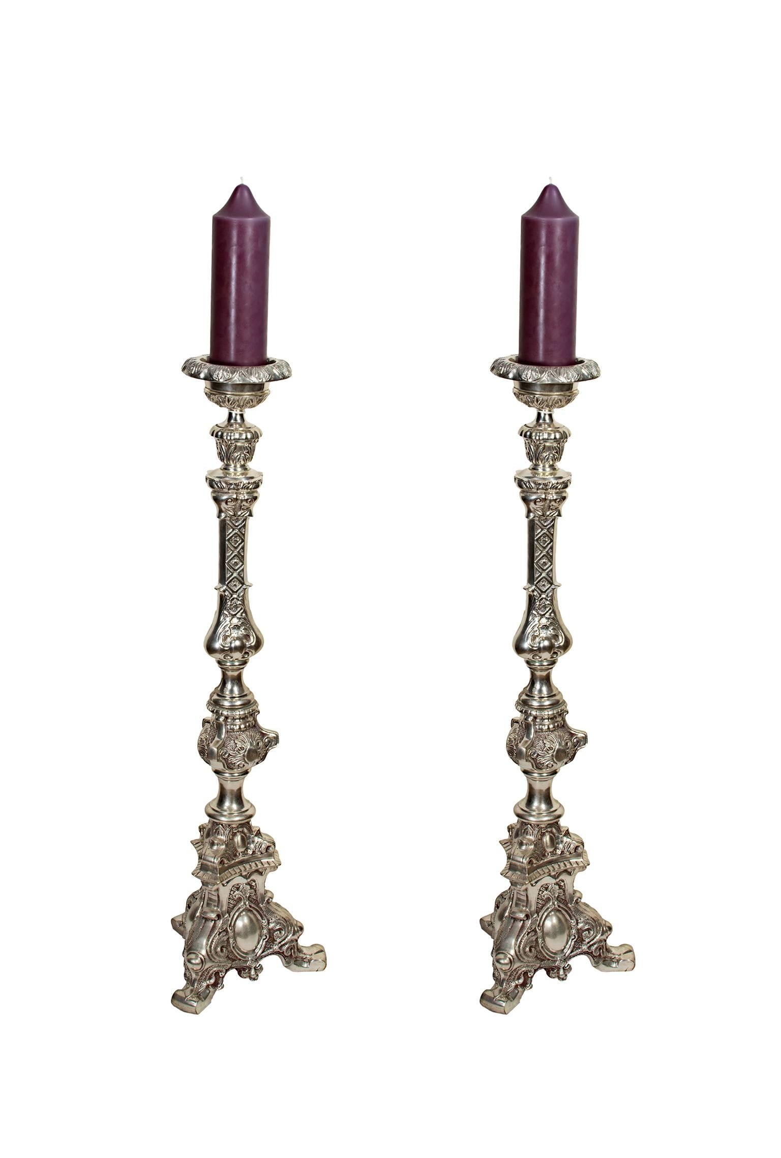 "Candlesticks, silver-plated bronze, " Two Candlesticks - Art by Unknown