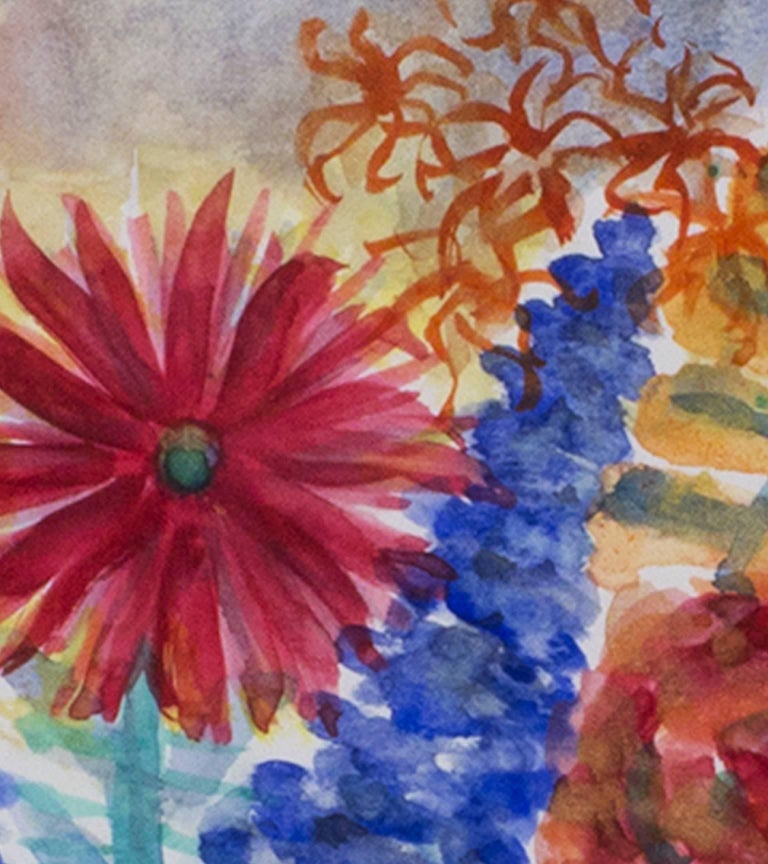 David "First Day of Spring," Original Watercolor with Flowers