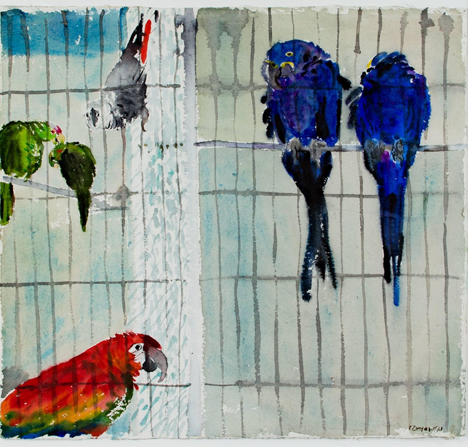 "Parrots," Original Watercolor signed by Alicia Czechowski