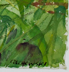 Contemporary female artist nature watercolor painting grass flowers signed