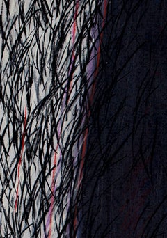 "Black Band Abstract" achromatique noir et blanc pastel abstrait signé noir.