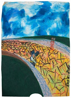 "Destiny Bridge, " Oil Pastel on Grocery Bag signed by Reginald K. Gee