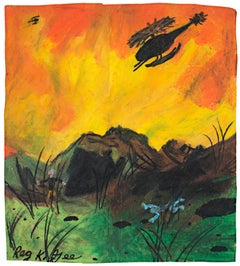 "Se buscan rechazantes globales", pastel al óleo sobre bolsa de la compra firmado por Reginald K. Gee