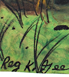 "Rifiutatori globali cercasi", pastello a olio su busta della spesa firmato da Reginald K. Gee