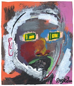 "Bright Squarish Eyes" Acrylic & Pastel on Grocery Bag signed by Reginald K. Gee