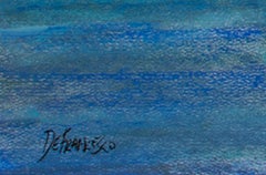 AM Contemporary seascape pastel boats water buildings scene harbor landscape signed