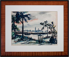 ""Milwaukee Harbor", Aquarelle originale de paysage marin signée par Joseph Ferrara