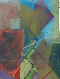 "Baf", pastello a olio geometrico astratto su borsa della spesa firmato da Reginald K. Gee