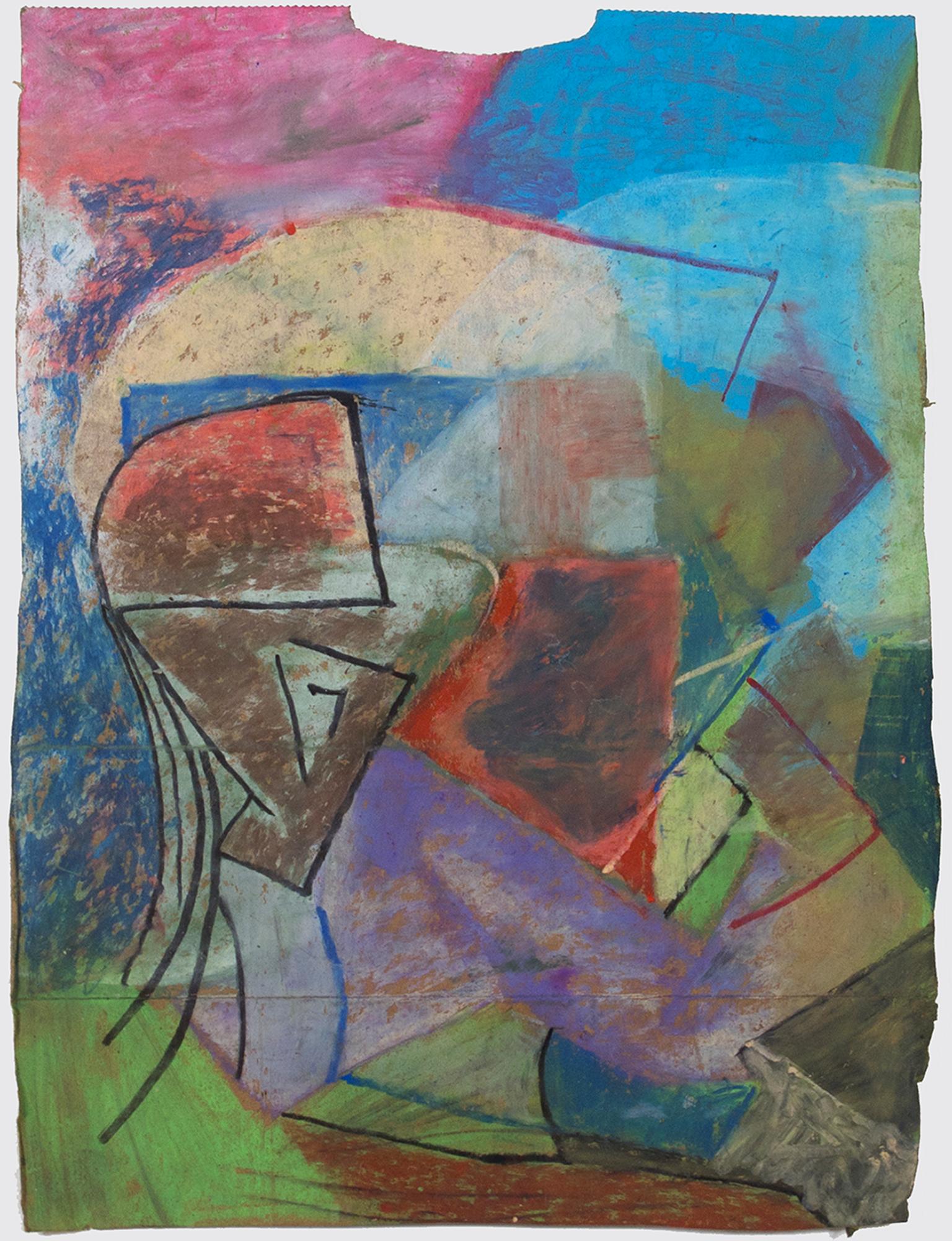 "Baf" ist eine Original-Ölpastellzeichnung auf einer Einkaufstüte von Reginald K. Gee. Der Künstler hat das Werk auf der Rückseite signiert. Es zeigt abstrakte, geometrische Flächen in Pastell- und Erdtönen. 

16 1/2" x 11 3/4" Kunst
24" x 19"