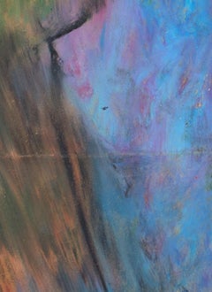 "Axtion", pastello astratto a olio su borsa della spesa firmato da Reginald K. Gee