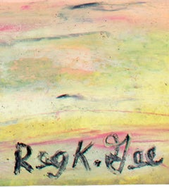 "Figura con cometa", Pastel al óleo sobre bolsa de la compra firmado por Reginald K. Gee