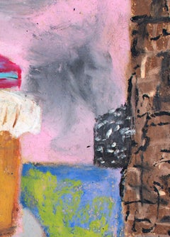 "326 Eskret Place, " Pastel al óleo sobre bolsa de la compra firmado en el reverso por Reginald K. Gee