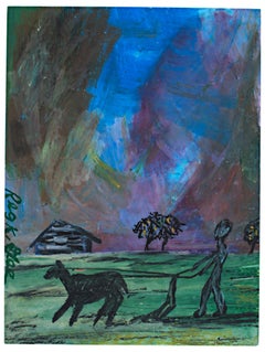 "Granjero", Pastel sobre papel Paisaje abstracto firmado por Reginald K. Gee