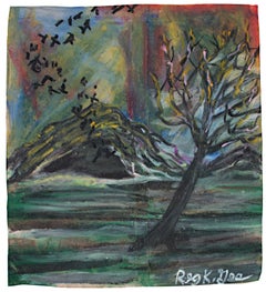 "Bats from Cave," Oil Pastel on Grocery Bag signed by Reginald K. Gee